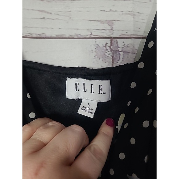 ELLE Black Floral Print Pleated Beach Vacation Cruise Midi Dress Womans Large - Picture 5 of 6